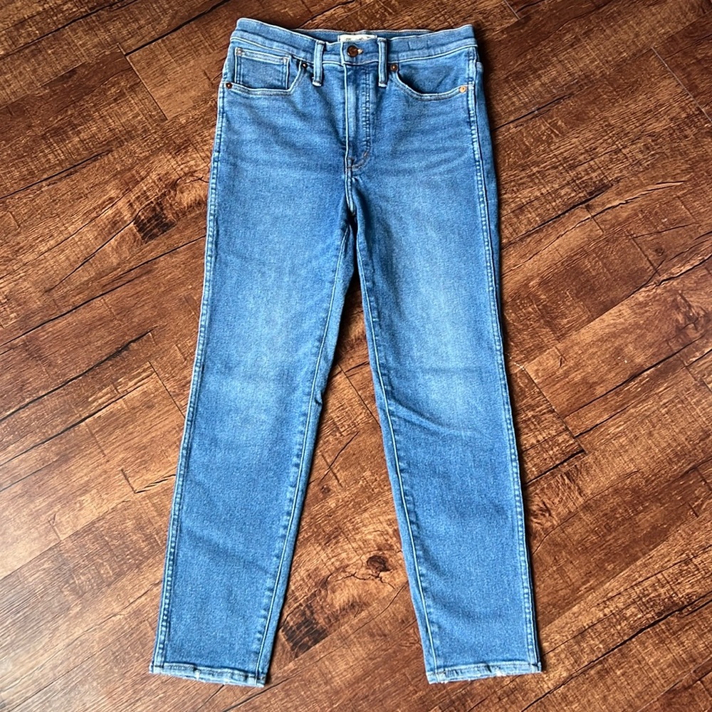 Madewell stovepipe jeans light blue wash denim high-rise straight leg pants 28